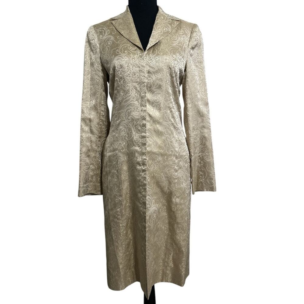 VTG Parallel Gold Paisley Formal Midi Jacket US 6 Pink Satin lined Designer